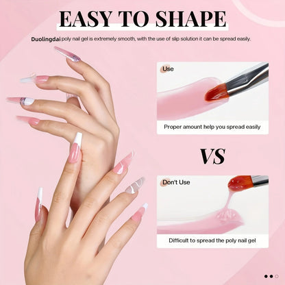 Poly Gel Extension Tool Set, Including 30ml of Cleaner fluid, 7.5ml Base Coat and Top Coat， Nail Mold, Nail Clip And Nail Brush