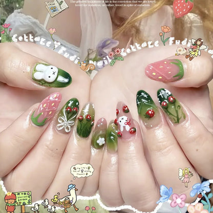 24Pcs False Nails Spring/Summer Collection—Lotus-Inspired Soft Green Almond-Shaped Press-On Nails Perfect As A Gift for Girls