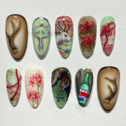 24Pcs False Nails Spring/Summer Collection—Lotus-Inspired Soft Green Almond-Shaped Press-On Nails Perfect As A Gift for Girls