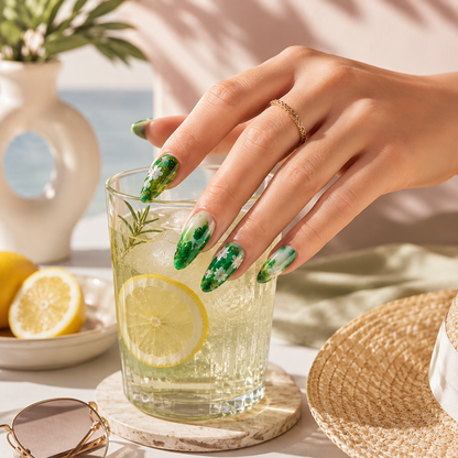 24Pcs False Nails Spring/Summer Collection—Lotus-Inspired Soft Green Almond-Shaped Press-On Nails Perfect As A Gift for Girls